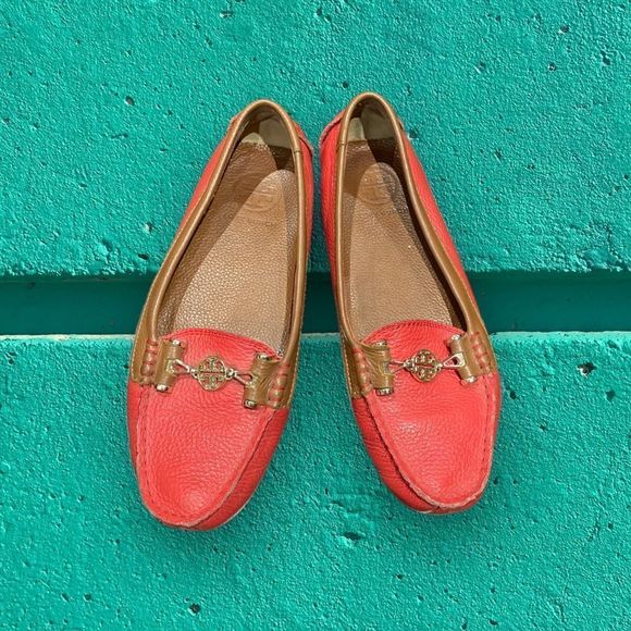 Tory Burch leather driving moccasin in brown and red size 37 - Picture 1 of 7